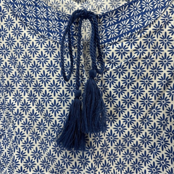 Talbots Blue White Geometric Cotton Tank Tassels Petite Plus Size 3X - Picture 3 of 6